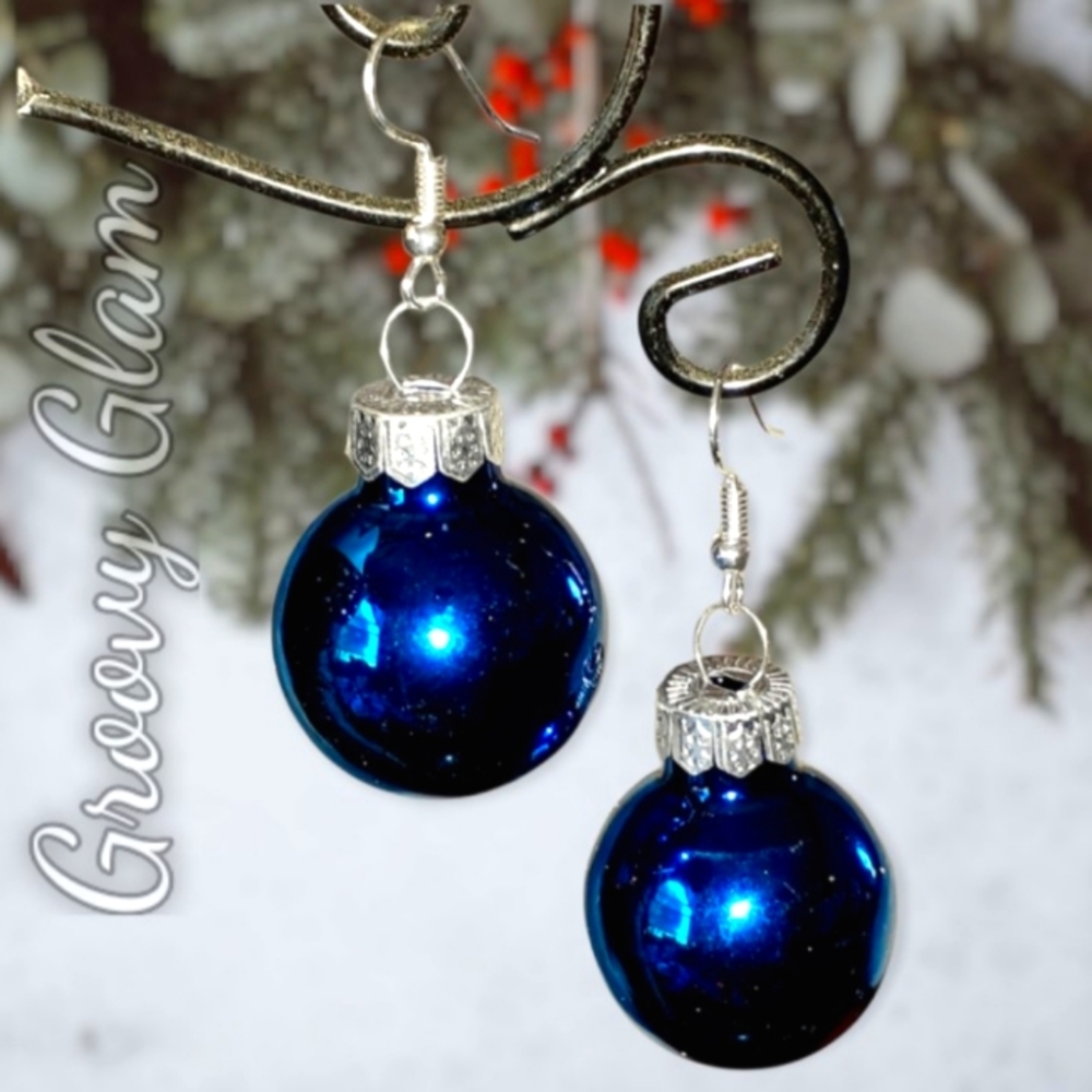 GROOVY GLAM Blue Handmade Mini Ornament Holiday Earrings